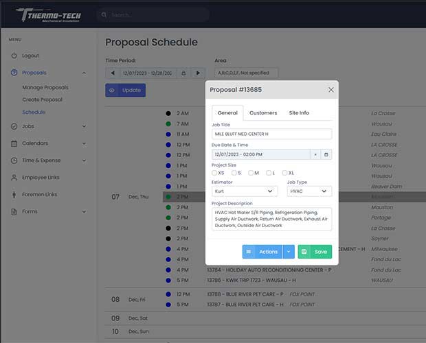 Screenshot of proposal schedule